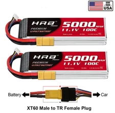2pcs HRB 11.1V 3S Lipo Battery 5000mAh 100C XT60-TRX Plug for RC Car Truck Boat