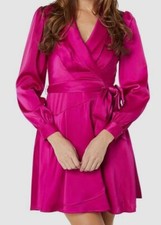 Vince Camuto Women Pink Satin Shawl Collar Fit & Flare Dress Size 12