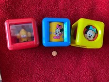 Rare Set of 3 DISNEY Activity Stacking Cube 3.5" Blocks PLUTO Mickey MINNIE