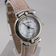 Liz Claiborne Watch Womens 24mm Case Pearl Look Dial Pink Leather Band Quartz