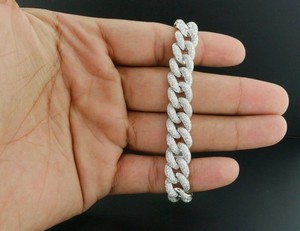 Authentic 10 Ctw Lab Created Diamond 14K White Gold Plated Miami Cuban Men's Bracelet 8"