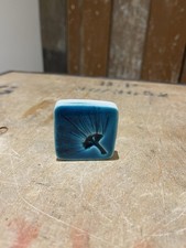 Flower Head Pottery Ceramic Square Cube Tile Blue Glazed Abstract