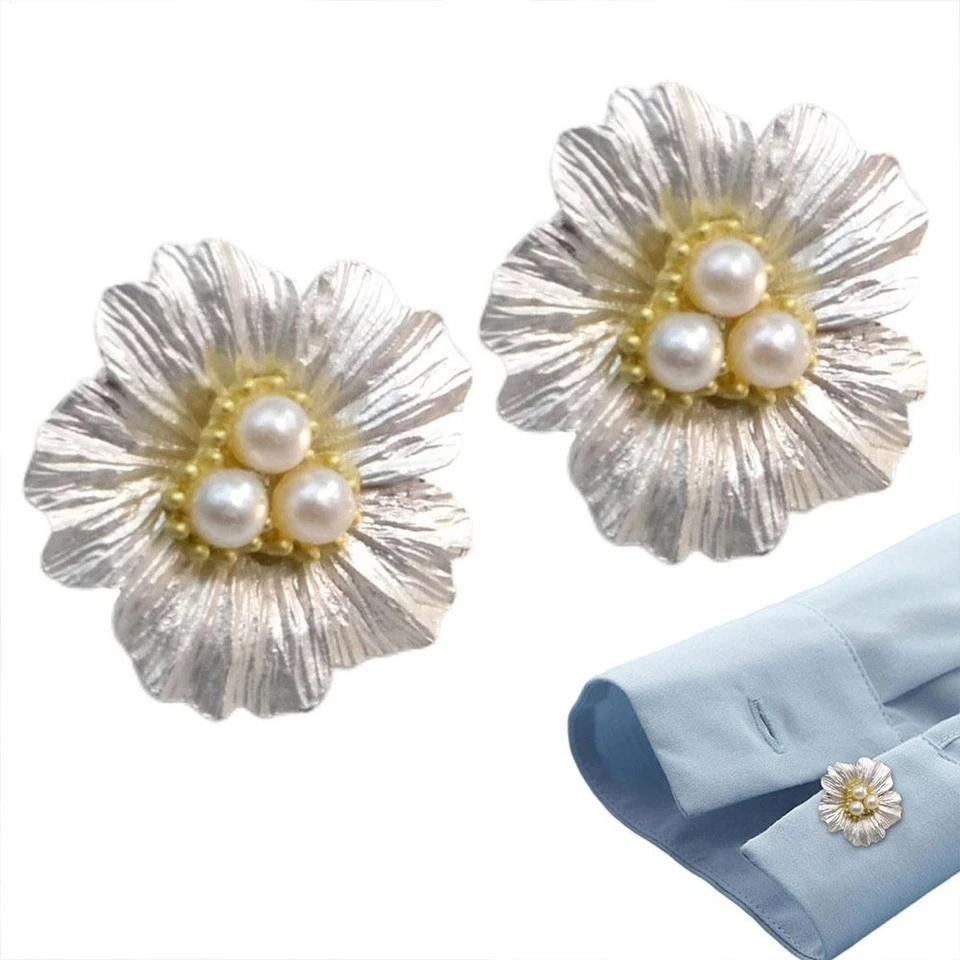 Alloy Rhinestone Button Cover Flower Cufflinksble  for Shirt Dress Decoration - Image 4 of 4