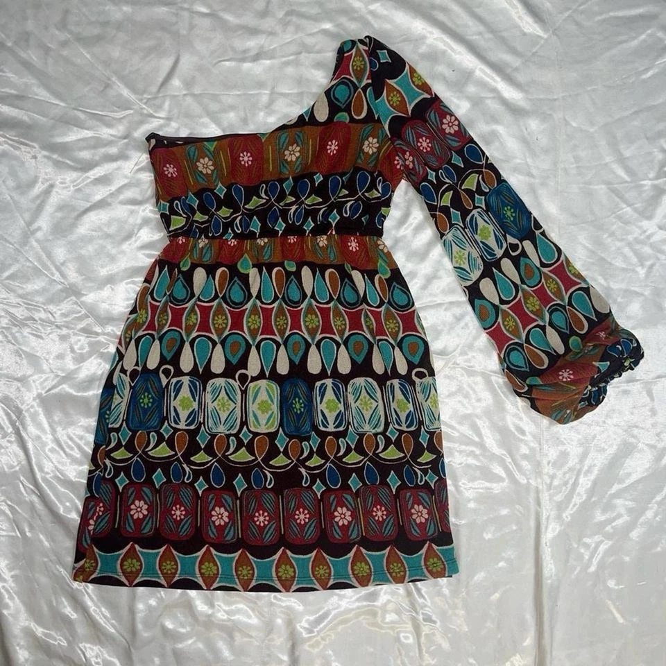 Vestido boho vintage anos 90 tamanho pequeno Judith March Anthro padrão vestido ocidental - Imagem 2 de 4