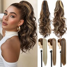 24in Thick Ponytail Hairpiece Claw Clip Long Wavy Curly Pony Tail Hair Extension