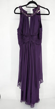Eliza J Womens Sz 10 Maxi Length Formal Dress Dark Purple Beaded Keyhole Neck