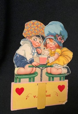 Vintage Darling Couple Sharing Ice Cream Soda Valentine Card c. 1920s Germany