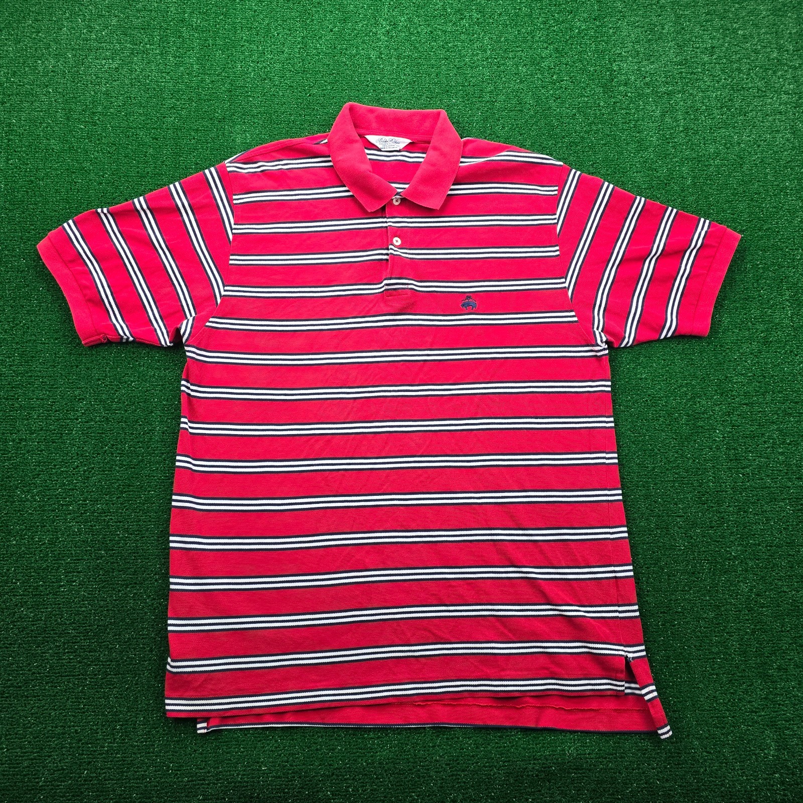 Brooks Brothers Polo Shirt Mens Medium/Large Red Striped Golden Fleece Golf