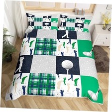 Golf Plaid Bedding Set King Size for Woman Men,Green King 104"x90" Multi 08