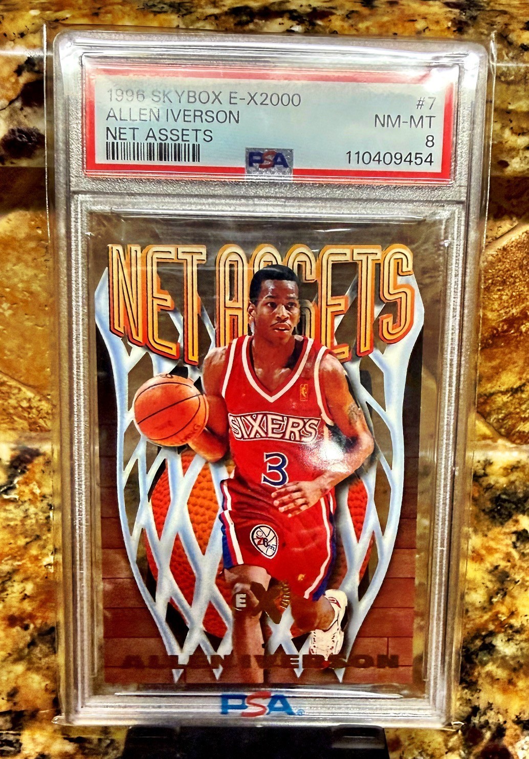 1996 SKYBOX E-X2000 #7 ALLEN IVERSON  NET ASSETS   PSA 8  NM-MINT    ROOKIE CARD