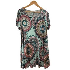 The Blue Briar Boutique Colorful Boho Paisley Stretch T Shirt Sun Dress 1X