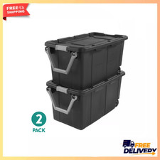 Sterilite 40 Gal Wheeled Industrial Storage Tote Bin Plastic, Dark Gray, 2 Pack