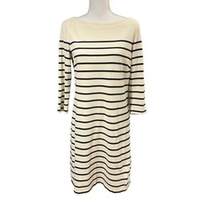 J. McLaughlin Sylvie Breton Stripe Dress Size M White Blue Coastal Prep Nautical