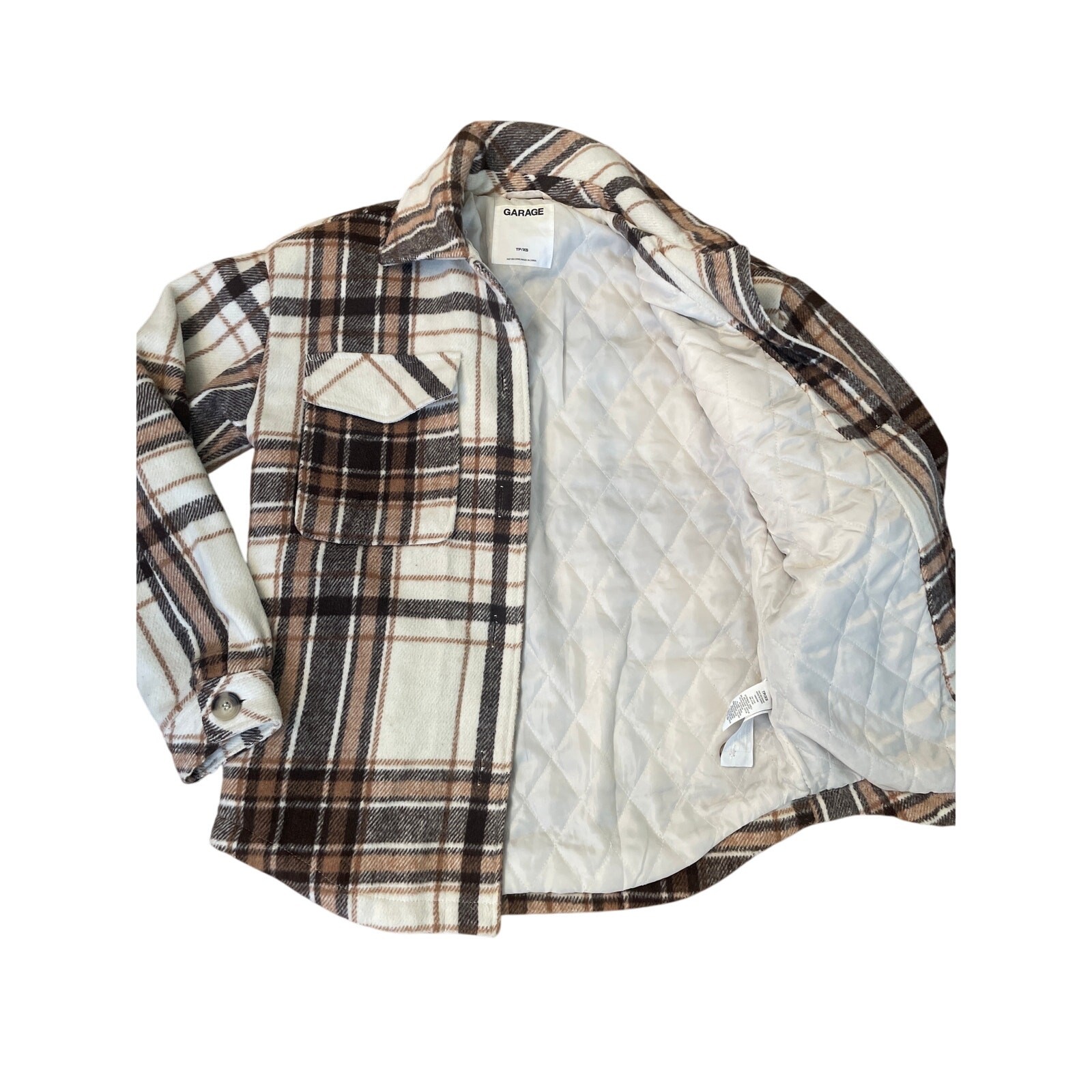 Garage lined button front plaid shacket with pock… - image 2