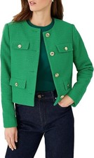 NWT Cropped Tweed Blazer Jacket Women's Collarless Green Small