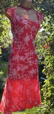 Precis Petite Vintage Y2K 100% Silk  Chiffon Red  bias cut stretch slip  Dress 8