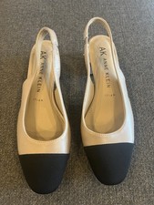 Anne Klein Women's Slingback Block Heel Closed Toe Colorblock Beige Black 7.5 M
