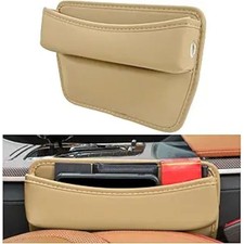 Large Capacity Car Seat Gap Filler Organizer, Leather Car Front Seat Slot Beige