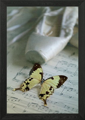 Ballet shoes and butterfly on a she Framed Wall Art Poster Canvas Print Picture