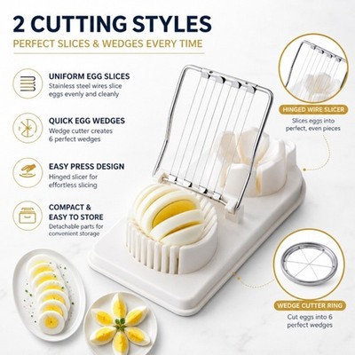 2-in-1 Stainless Steel Egg Slicer Mushroom Tomato Chopper Kitchen Cutter Tool