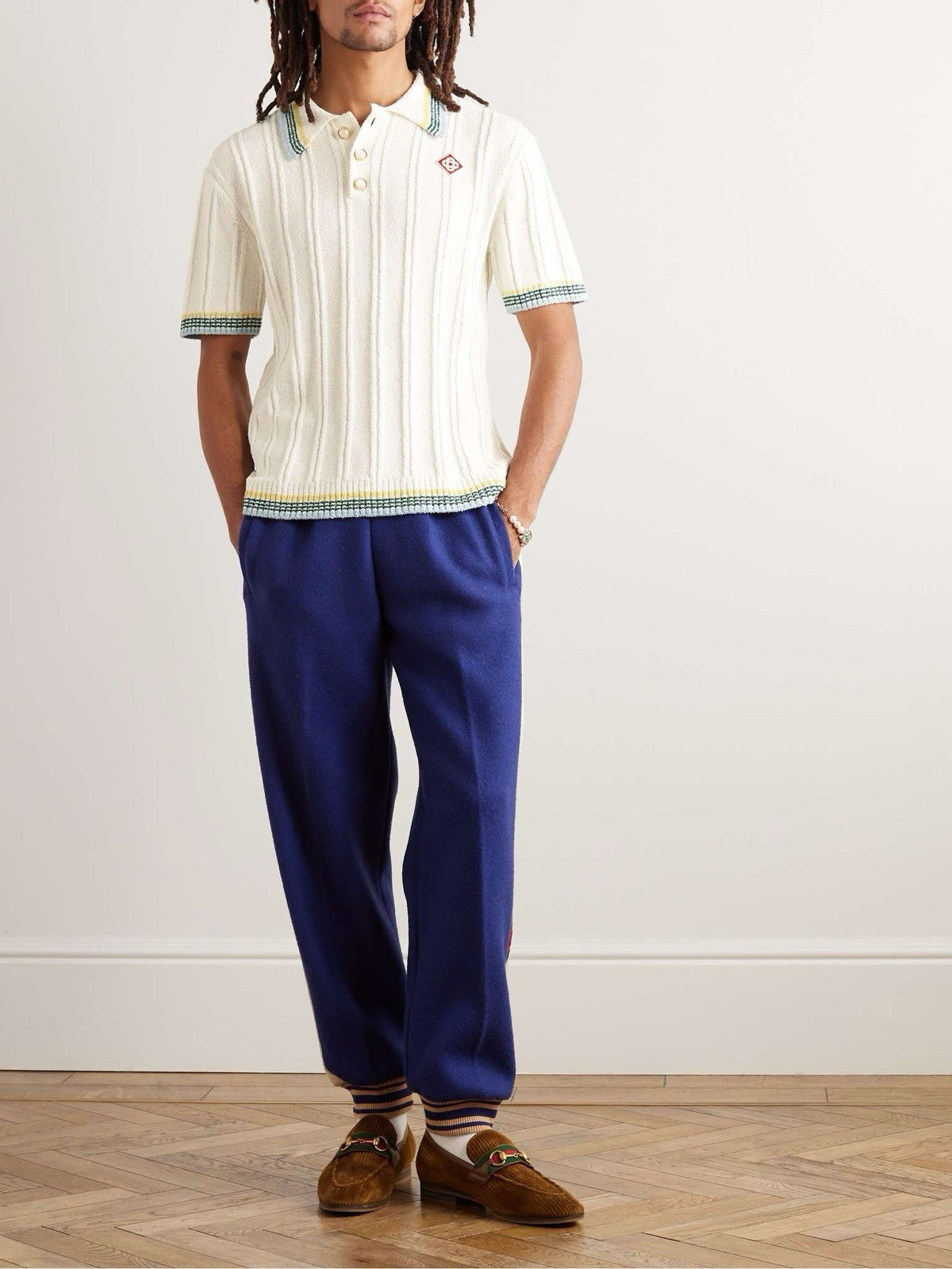 CASABLANCA RIBBED BOUCLE KNIT POLO WHITE SIZE S image 4