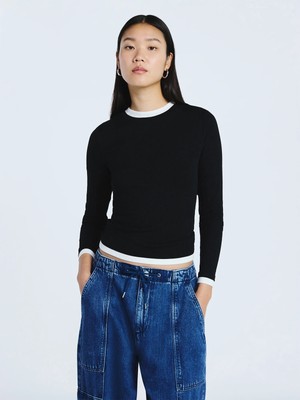 Scoop Women s Double Layer Rib Tee with Long Sleeves, Sizes XS-XXL