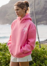 Pink Palm Puff Hawaii Hibiscus Hoodie in Sonic Pink, Size Large