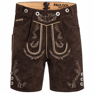 PAULGOS Herren Trachten Lederhose + Träger Echtes Leder kurz 5 Farben 44-60 HK1 