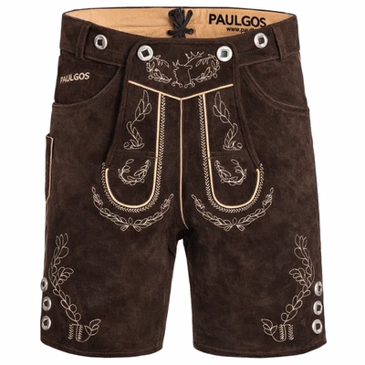 PAULGOS Herren Trachten Lederhose + Träger Echtes Leder kurz 5 Farben 44-60 HK1  - Bild 1 von 3