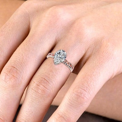 Luxus 14k Rotgold Birnenschliff Diamant Ring Set Lab Grown 3 Karat IGI E F VVS