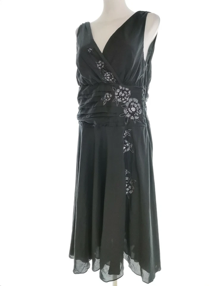 Monsoon Oriane Silk Mix Midi Fit Flare Sequin Black Party Evening Dress Size 22 - Image 2 of 3