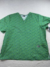 Scrub Zone By Landau Women  s V Neck Scrub Top 3XL Plus Size Polka Dot Blue Green