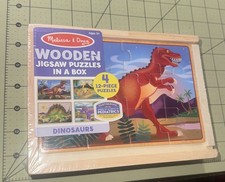 Melissa  Doug Dinosaurs 4-In-1 Wooden Jigsaw Puzzles in Storage Box 12 Pc Each