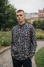 Eton Contemporary Floral Pattern Twill Shirt Long Sleeve Navy 46 18
