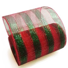 Mesh Ribbon 6 inch x 30 feet Metallic Deco Mesh Ribbon Red Green