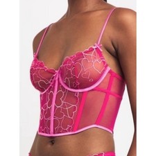 NWT SKIMS Embroidered Tulle Hearts Corset Top Size Large Pink Punch