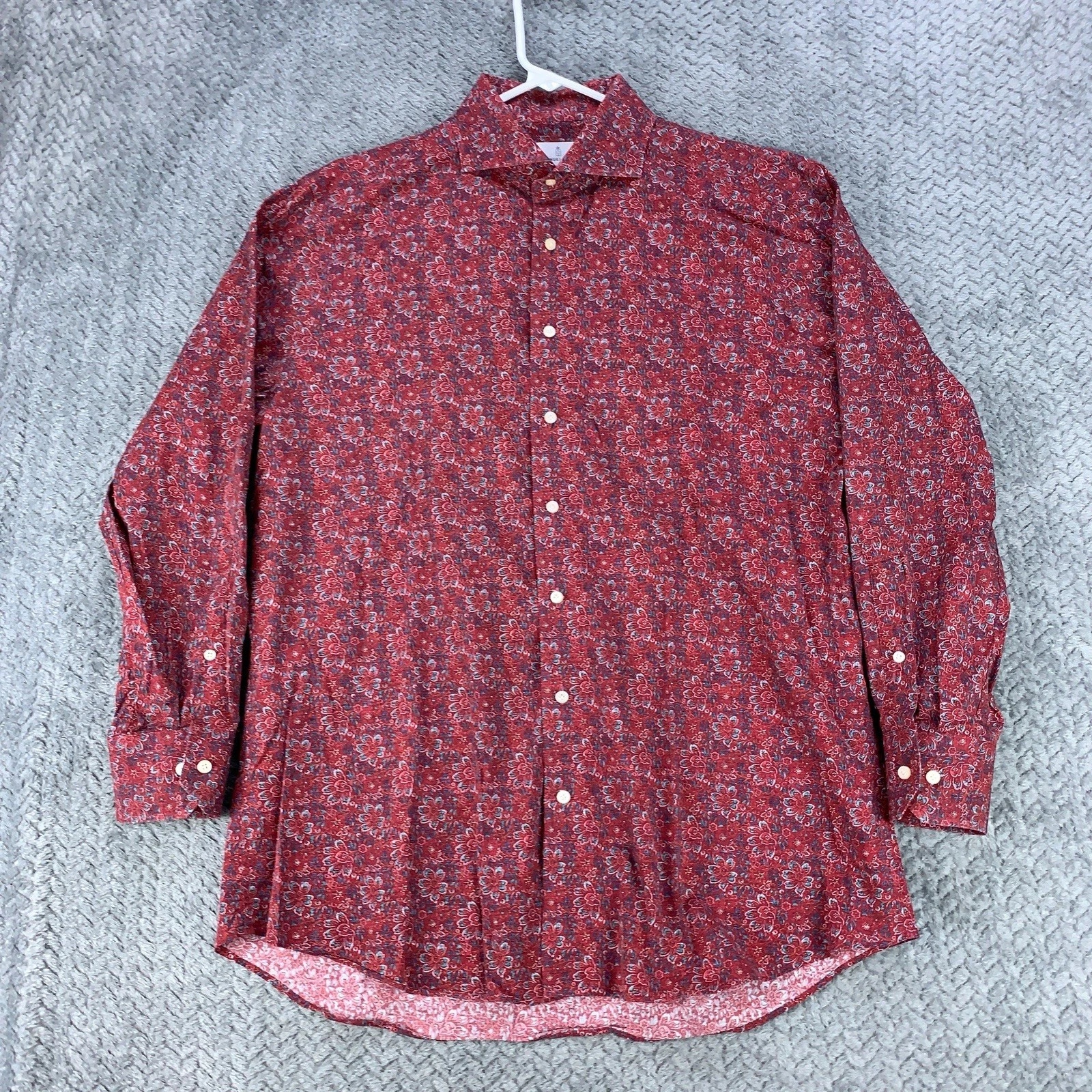 Emanuel Berg Shirt Men’s Large Multi Colored Long Sleeve Maroon Flowers Floral