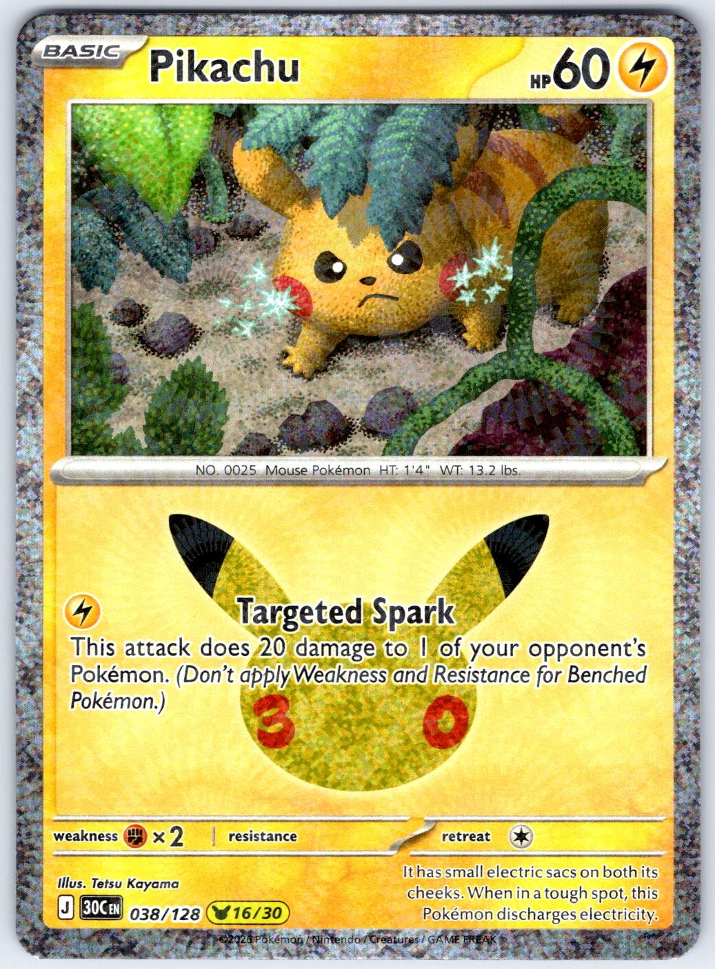PIKACHU 038/128 HOLO PIKACHU RARE ME: 30TH CELEBRATION POKEMON NM/M