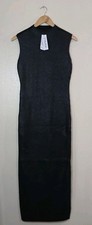 The Drop Womens Jodi Mock Neck Dress Sweater Maxi XS BLACK FOIL