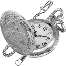 Locomotive Bronze Pocket Watch for Men,Arabic Numerals White Dial Pocket Watches