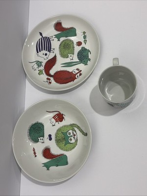 Arabia Finland Fauna Children s Dish Set Kaj Franck 1966 Plate, Bowl And Cup