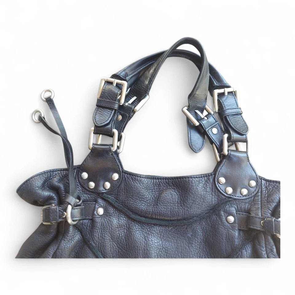 Kenneth Cole New York Black Leather Buckle Shoulder Bag Satchel Purse - Image 2 of 4