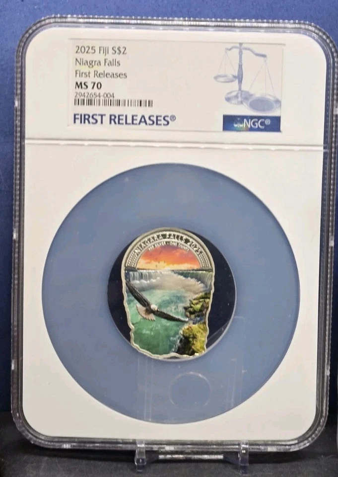 2025 FIJI 1 OZ $2 WONDERS OF NATURE : NIAGARA FALLS : NGC MS70 FR : SILVER COIN - Image 2 of 4
