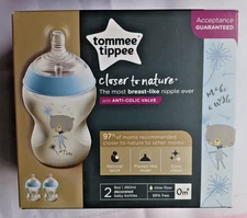 Tommee Tippee Closer to Nature Baby Bottles, Blue (9oz, 2 Count) | Slow Flow Nip