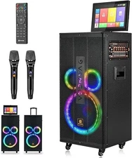 Karaoke Machine Lyrics Display Touch Screen Bluetooth Speaker Dual Mics Party
