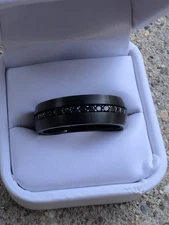 triton black tungsten mens Wedding band with eternity black sapphires size 13