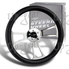 Black Leather W-power 18 Grip 5-hole Chrome 3-spoke Vintage Steering Wheel Black Leather W-power 18 Grip 5-hole Chrome 3-spoke Vintage Steering Wheel