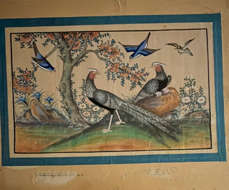 Smith Signed 1935 Original Folk Art Bird Landscape Painting on Paper Unframed