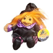 Vintage Halloween Russ Berrie Troll Witch 6" Orange Hair Brown Eyed Plush Doll