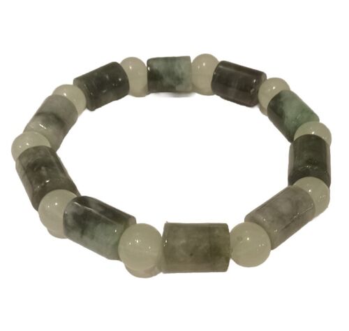 Bracelet bracelet bracelet extensible vintage jade naturel pierre de jadéite perle - Photo 1/4